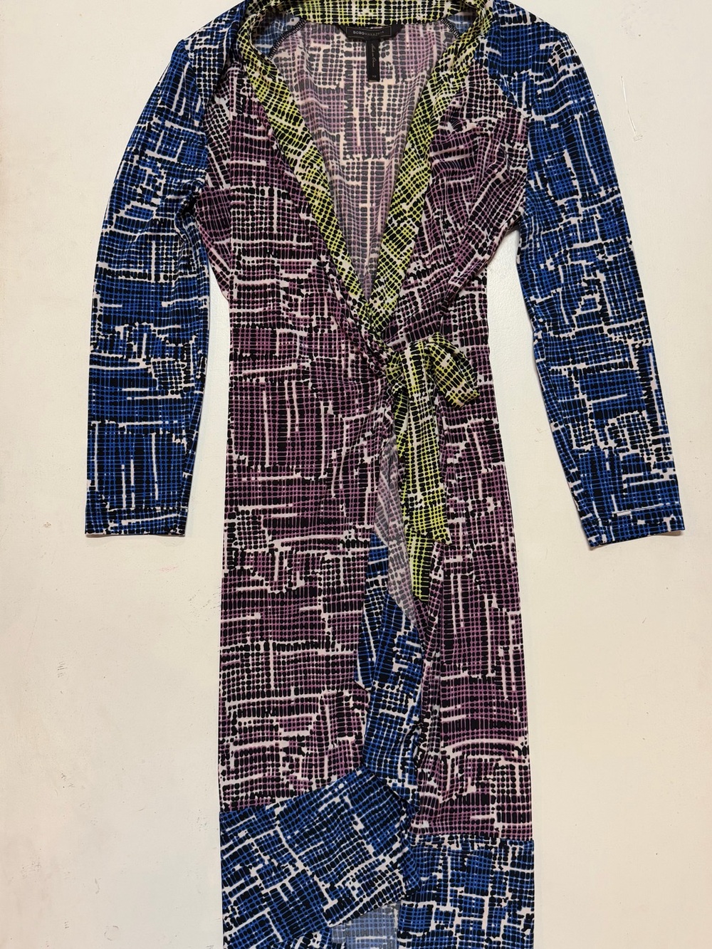 BCBGMaxAzria Purple, Black & Lime Printed Dress